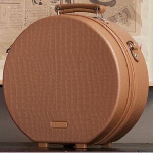 Round Tan Vegan Leather Hat Bag